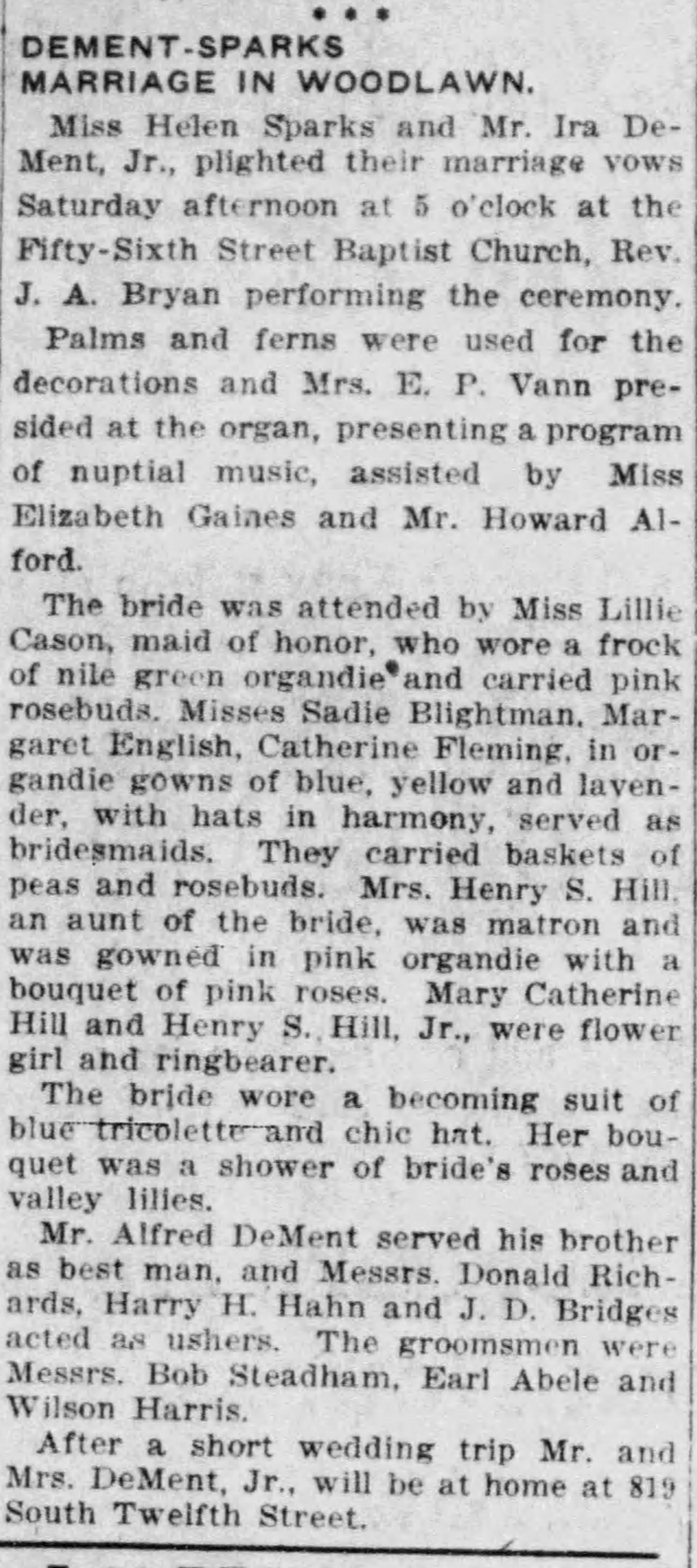 Helen Sparks-Ira Dement, Jr.